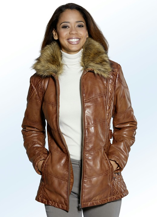 Lederjacken - Lederjacke mit modischer Rautensteppung, in Größe 036 bis 048, in Farbe ANTIK COGNAC