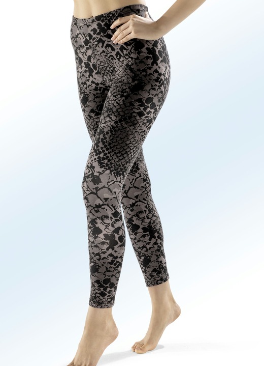 Leggings - Zweierpack komfortable Leggings mit Dehnbund, in Größe L (44/46) bis XXL (52/54), in Farbe 1X TAUPE-SCHWARZ BEDRUCKT, 1X SCHWARZ Ansicht 1