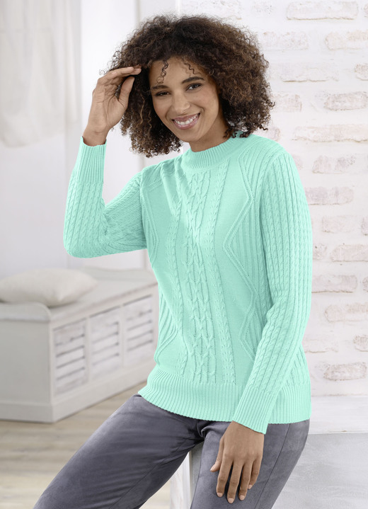 Langarm - Pullover mit Schurwolle, in Größe 038 bis 054, in Farbe MINT Ansicht 1