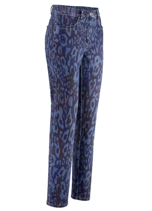 - Jeans mit angesagter Tierfelldessinierung, in Größe 017 bis 052, in Farbe DUNKELBLAU-JEANSBLAU-BORDEAUX Ansicht 1