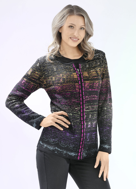 Strickjacken - Strickjacke in Jacquard-Dessin, in Größe 038 bis 054, in Farbe SCHWARZ-MULTICOLOR Ansicht 1