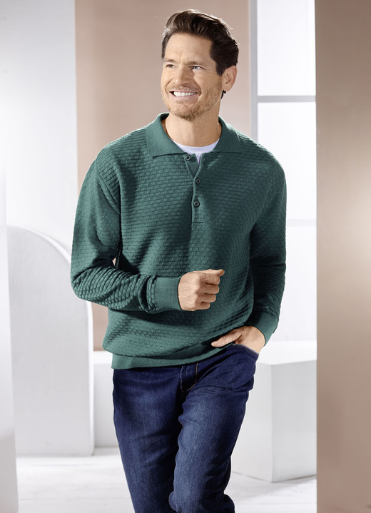 Uni - Polopullover mit kurzer Knopfleiste in 3 Farben, in Größe 3XL(64/66) bis XXL(60/62), in Farbe PETROL Ansicht 1