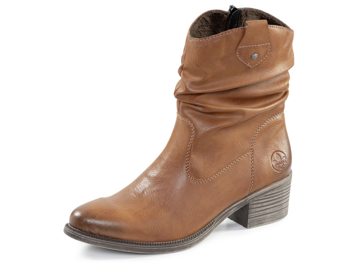 Stiefel & Stiefeletten - Rieker Western-Stiefelette aus weichem Synthetikmaterial mit Raffung, in Größe 036 bis 042, in Farbe COGNAC Ansicht 1